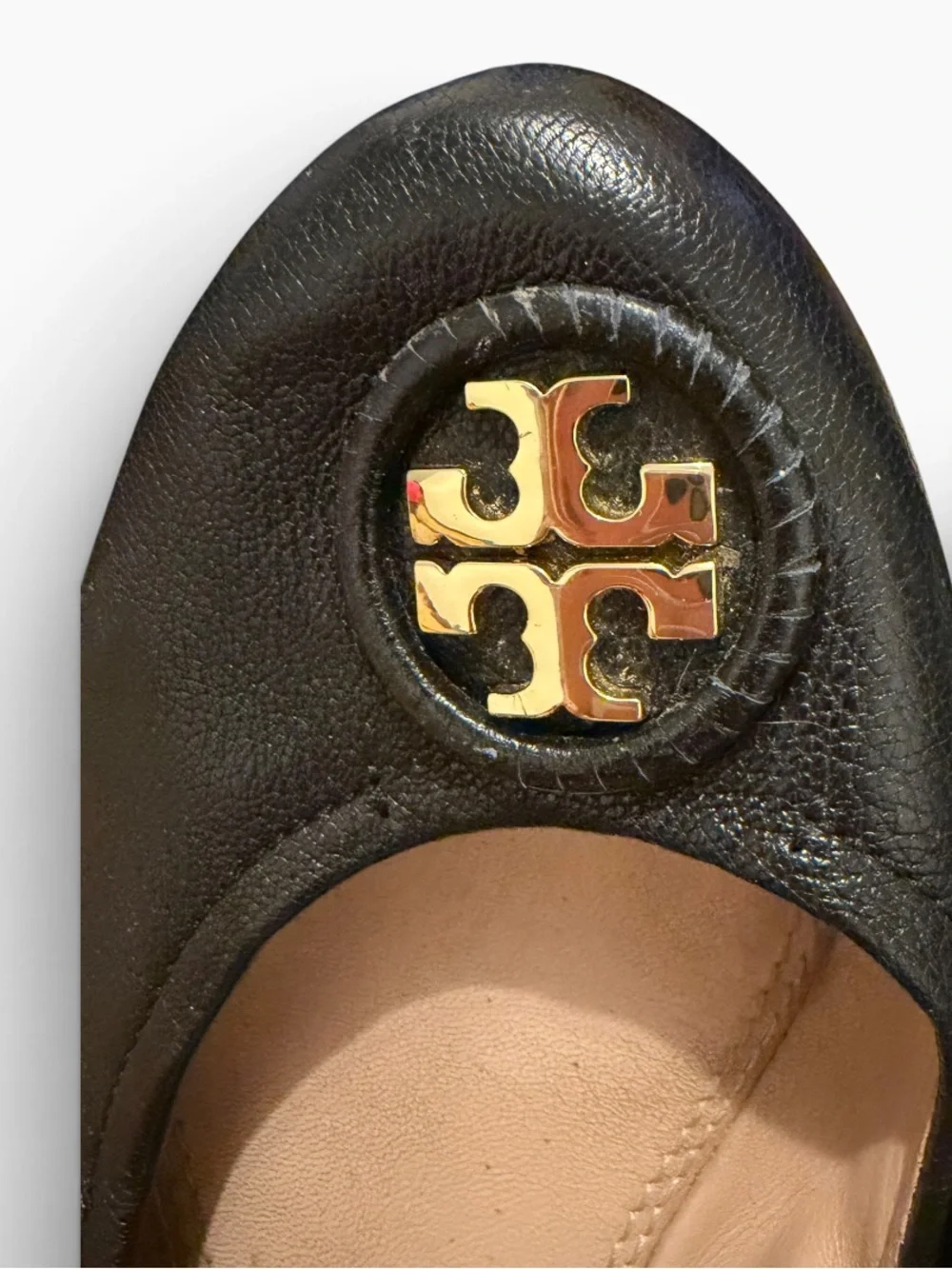 Tory Burch Allie Ballet Flats Black Leather Gold Hardwear size 8